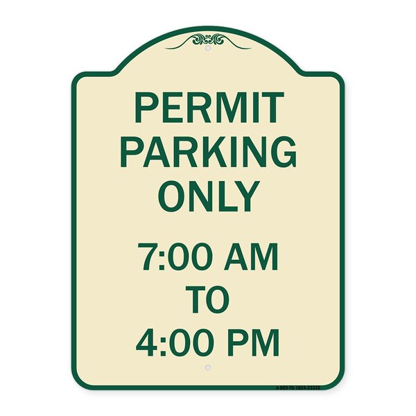 Permit Parking 7-00 Am to 4-00 Pm Heavy-Gauge Aluminum Architectural Sign, 24" x 18", TG-1824-23325